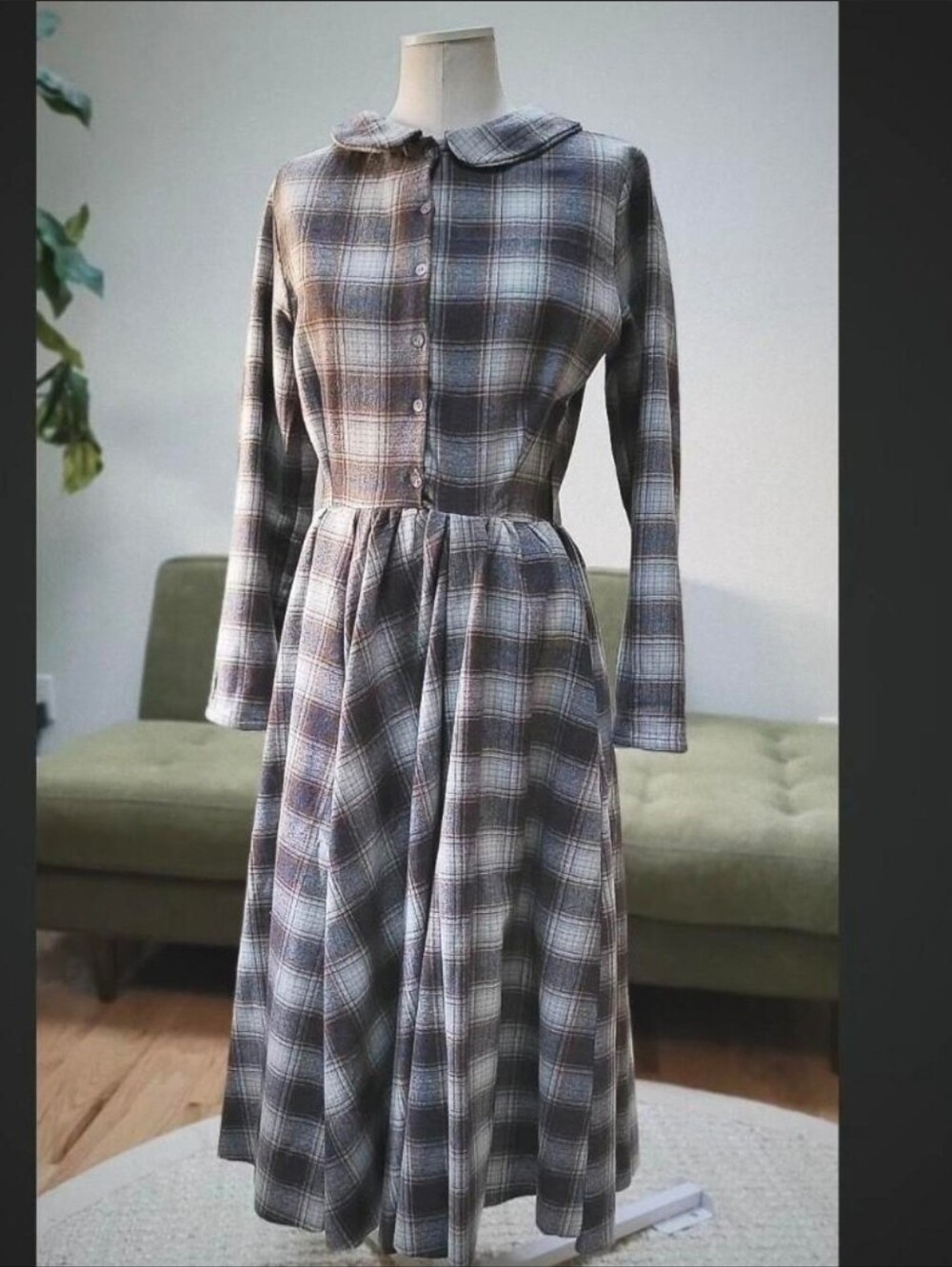 son de flor INSPIRED 100% Pendleton plaid wool handmade dress S/M